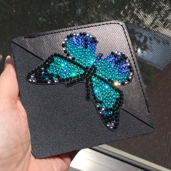 Hand Crafted Accessories - Diamond Art Butterfly Corner Bookmark, Colorful, Sparkly, Bling (TEAL/BLACK)
